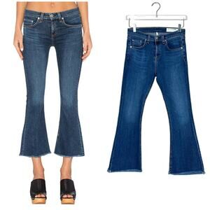 Rag & Bone | Paz Raw Hem Stretch Dark Wash Designer Mid Rise Flare Jeans Size 26